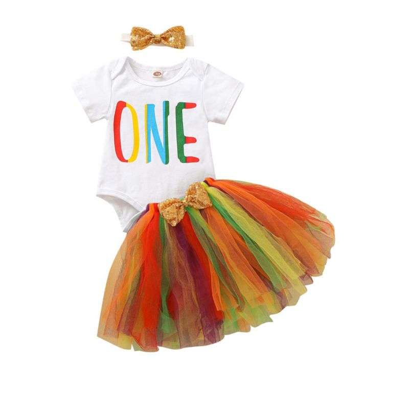 Birthday Party Rainbow  Romper & Tutu Outfit Set