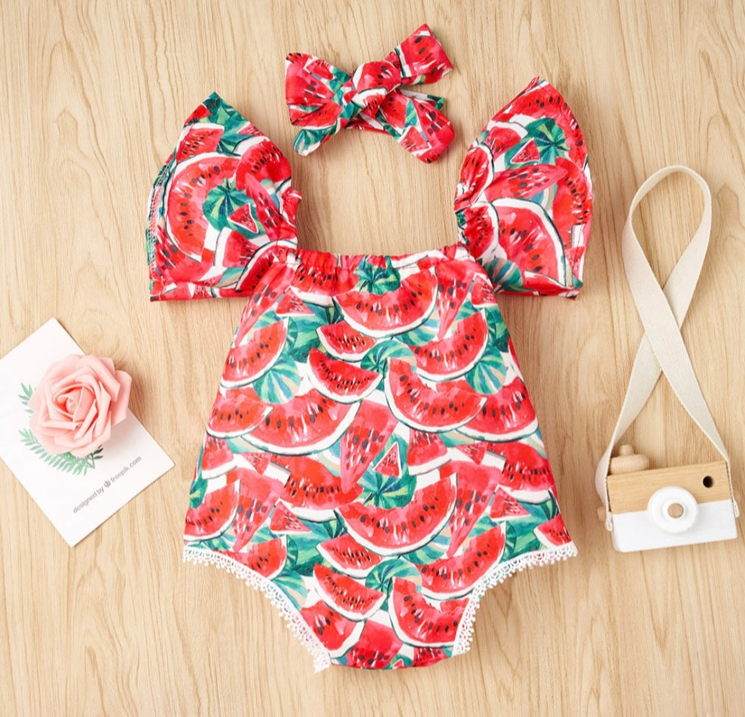 Fashion Cute Toddler  Girls Romper Watermelon Fruit Printed Clothes Jumpsuit Bodysuit Outfits