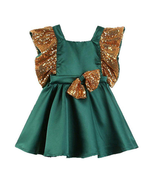 Green and Gold Glitter Toddler Dress